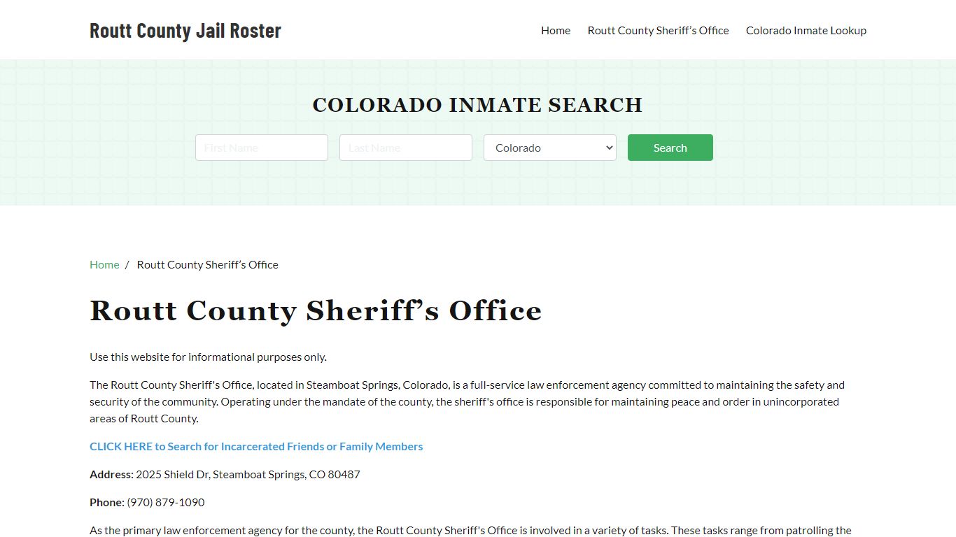 Routt County Sheriff Office, CO, Arrest Warrants Search